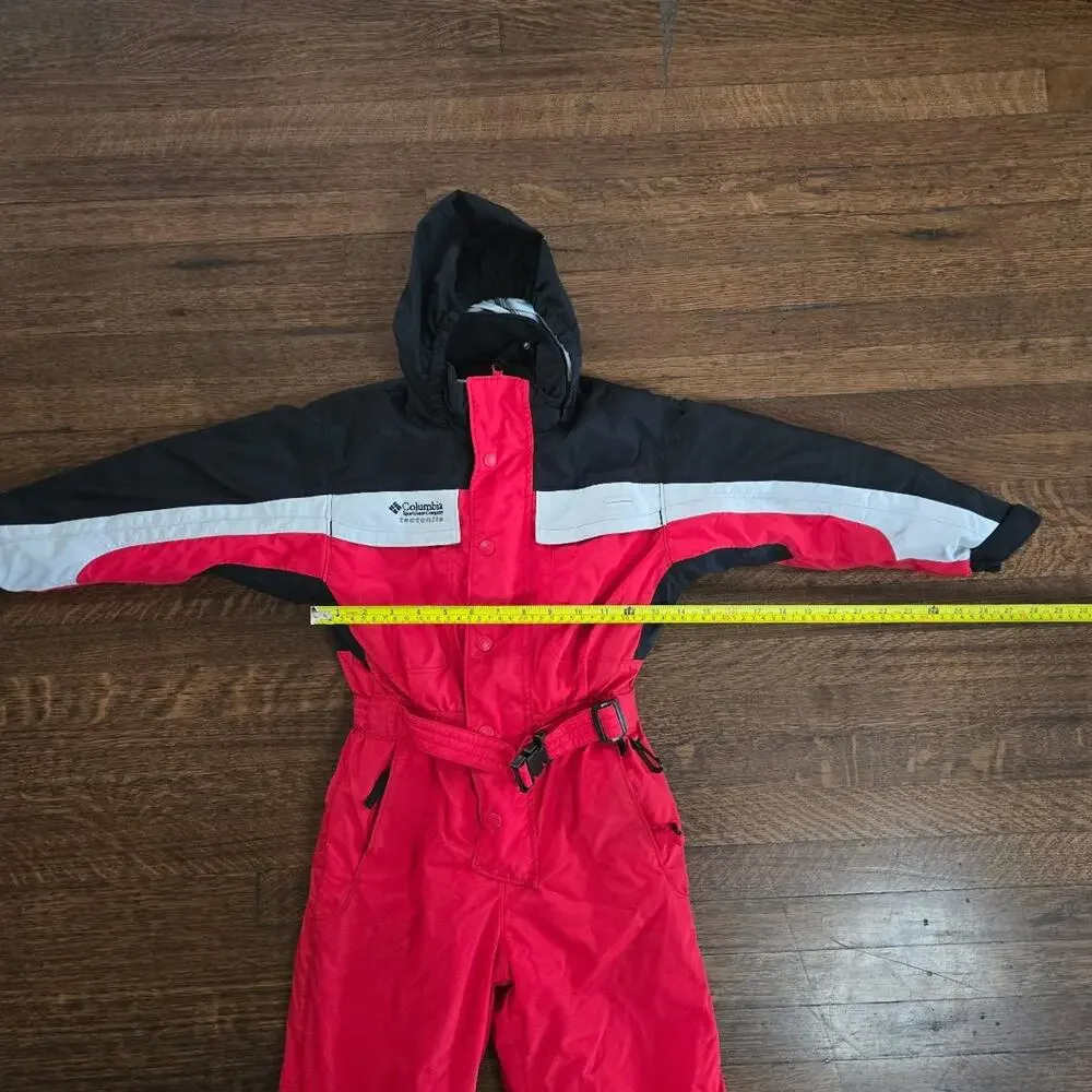 Vintage Columbia Sportswear Tectonite Snow Ski Suit Belted Red & Black Size 6/7